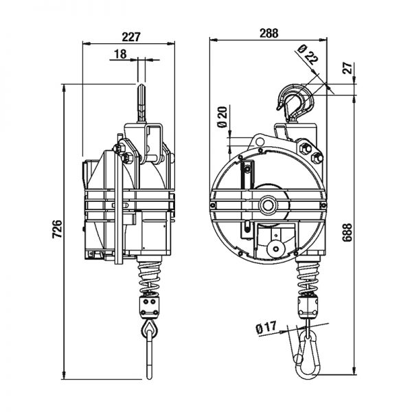 Tecna Kabelbalancer Zugentlastung Serie 9401 - 9405 und 9431 - 9433_schema