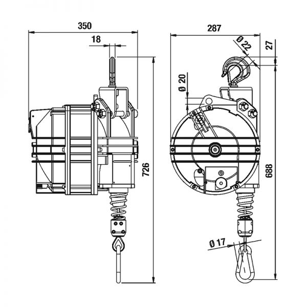 Tecna cable balancer strain relief series 9422 - 9426 and 9451 - 9456_scheme