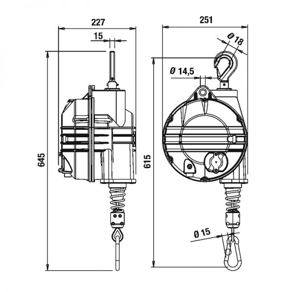 Tecna Kabelbalancer Zugentlastung ATEX Serie 9502AX - 9509AX und 9520AX - 9525AX_schema