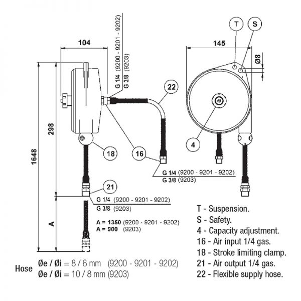 Tecna balancer with air line - strain relief 9200 series - 9203_scheme